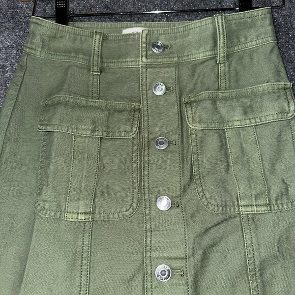J Crew Skirt Womens 23 Utility Button Front Green Cotton Pockets - Picture 2 of 6